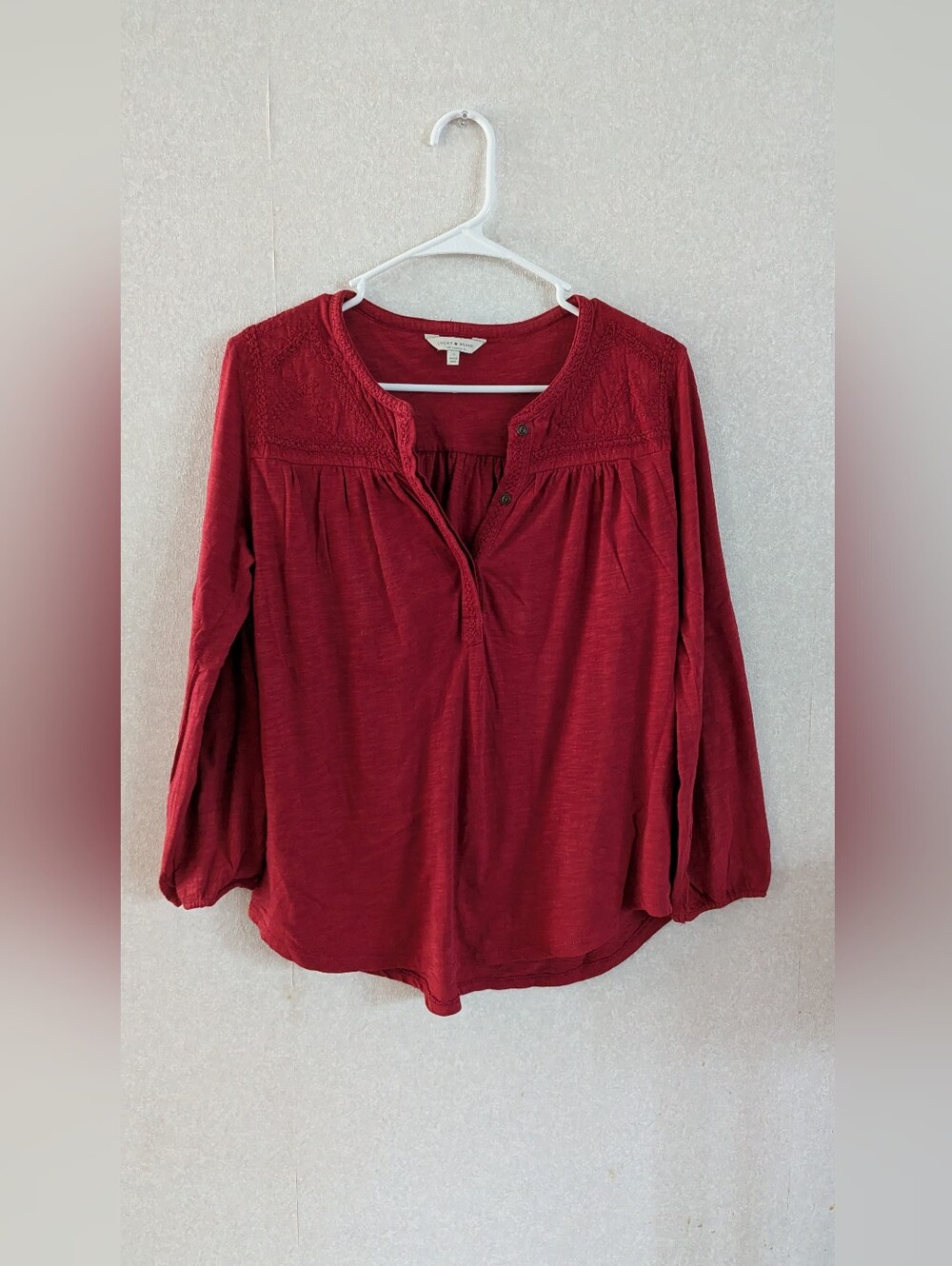 Lucky Brand Deep Red Quarter Sleeve Blouse